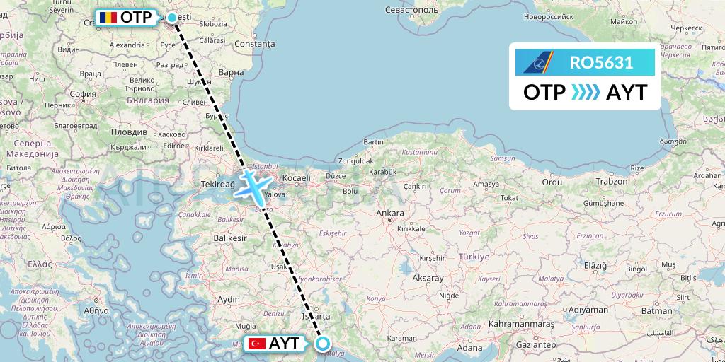 RO5631 Tarom Flight Map: Bucharest to Antalya