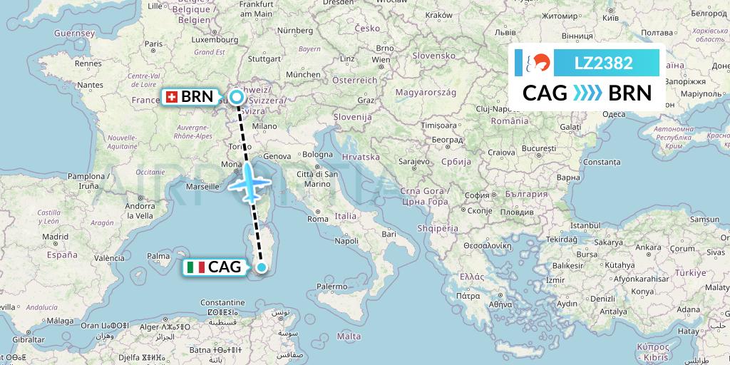 LZ2382 Air Link Flight Map: Cagliari to Bern