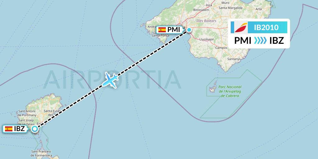 IB2010 Iberia Flight Map: Palma de Mallorca to Ibiza