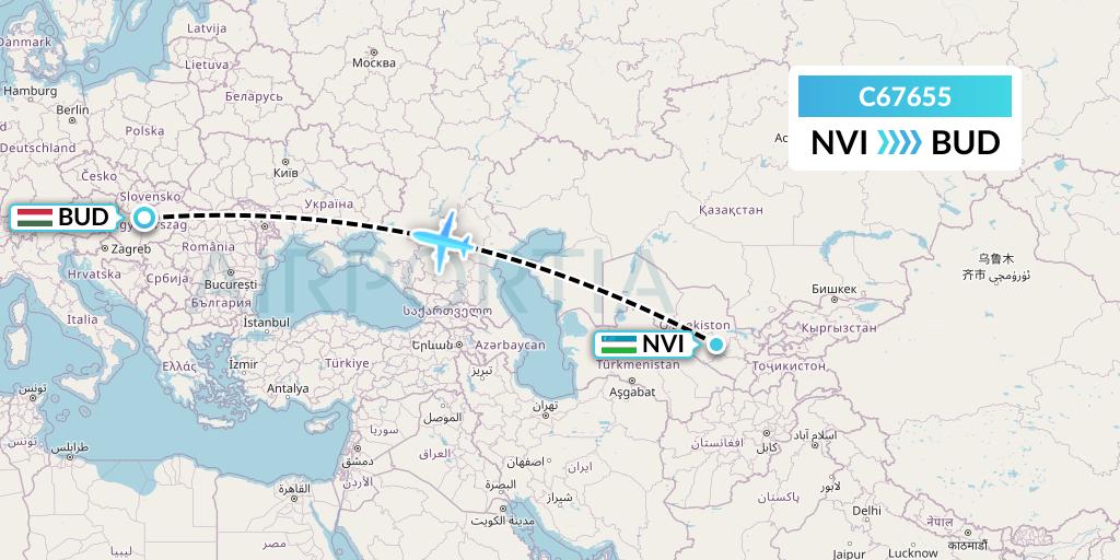 C67655 Capitol Air Express Flight Map: Navoiy to Budapest