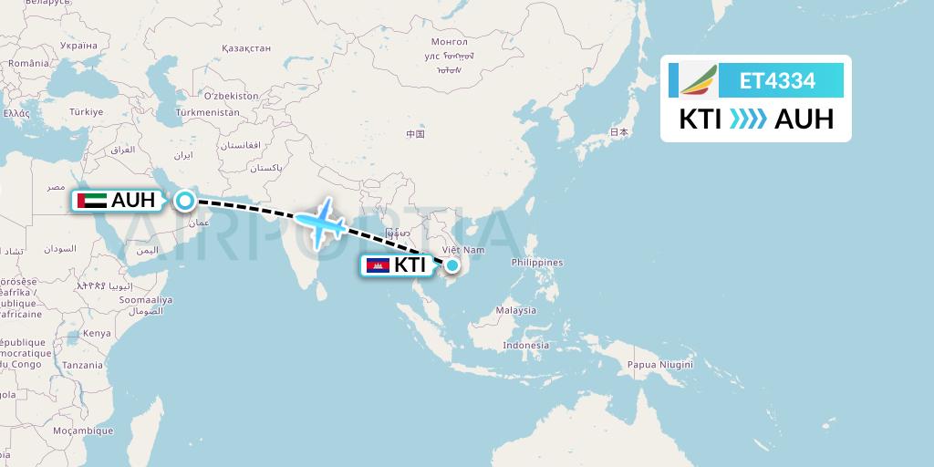 ET4334 Ethiopian Airlines Flight Map: Kratie to Abu Dhabi