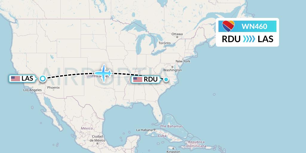 WN460 Southwest Airlines Flight Map: Raleigh-Durham to Las Vegas