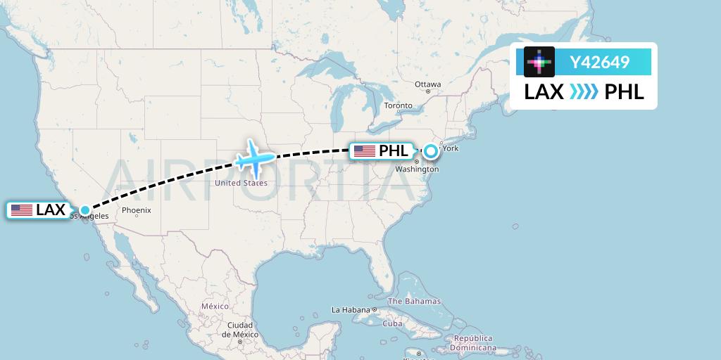 Y42649 Volaris Flight Map: Los Angeles to Philadelphia