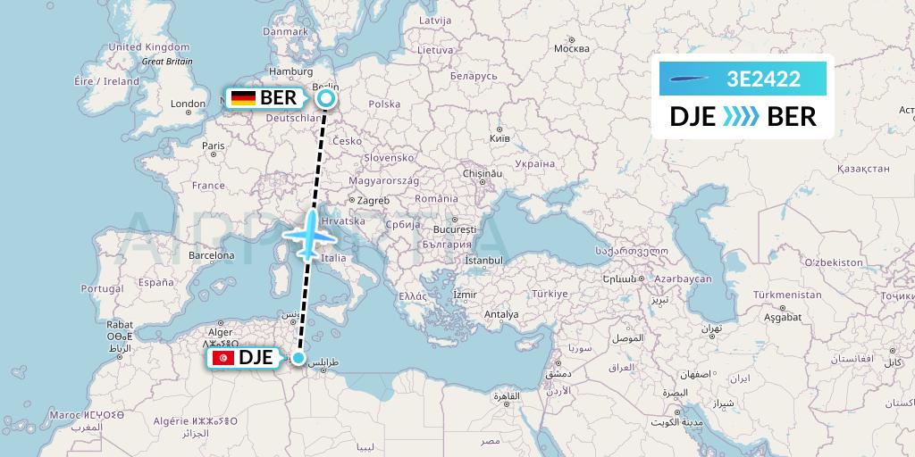 3E2422 Air Choice One Flight Map: Djerba to Berlin