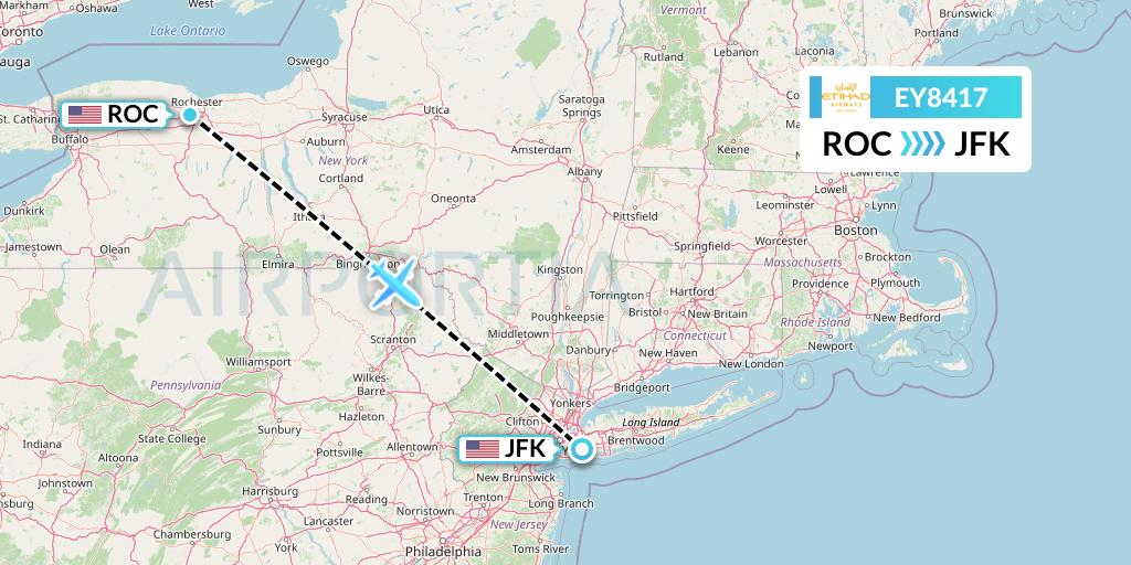 EY8417 Etihad Airways Flight Map: Rochester to New York