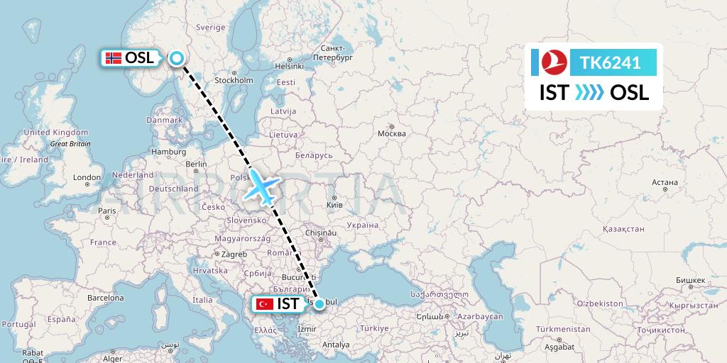 TK6241 Turkish Airlines Flight Map: Istanbul to Oslo