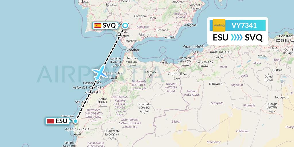 VY7341 Vueling Flight Map: Essaouira to Seville