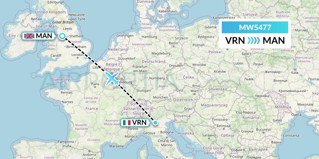 MW5477 Mokulele Flight Service Flight Map: Verona to Manchester