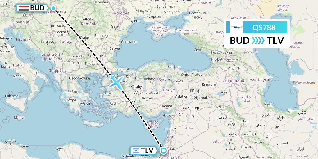 QS788 Smartwings Flight Map: Budapest to Tel Aviv