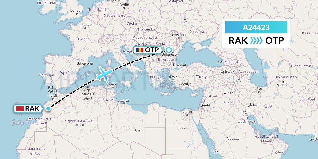 A24423 Anima Wings Aviation Flight Map: Marrakesh to Bucharest