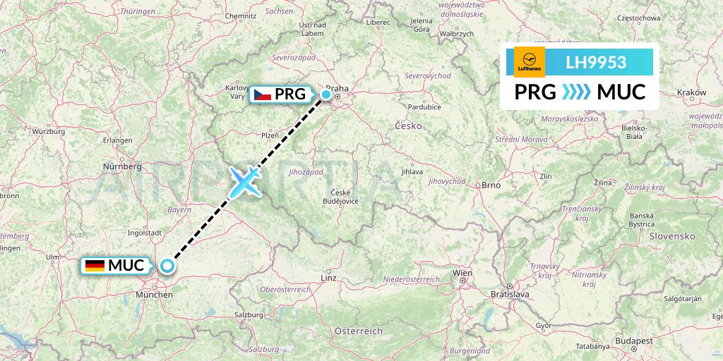 LH9953 Lufthansa Flight Map: Prague to Munich