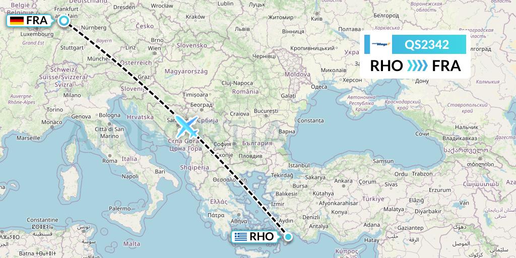 QS2342 Smartwings Flight Map: Rhodes to Frankfurt