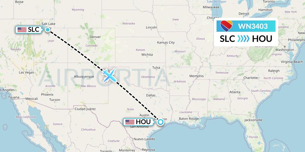 WN3403 Southwest Airlines Flight Map: Salt Lake City to Houston