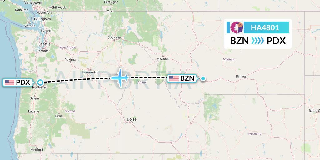 HA4801 Hawaiian Airlines Flight Map: Bozeman to Portland
