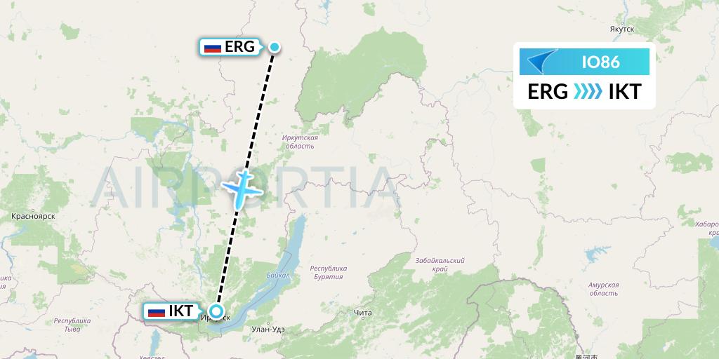 IO86 IrAero Flight Map: Erbogachen to Irkutsk