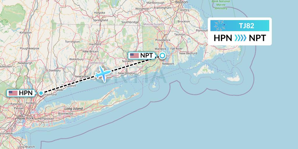 TJ82 Tradewind Aviation Flight Map: White Plains to Newport