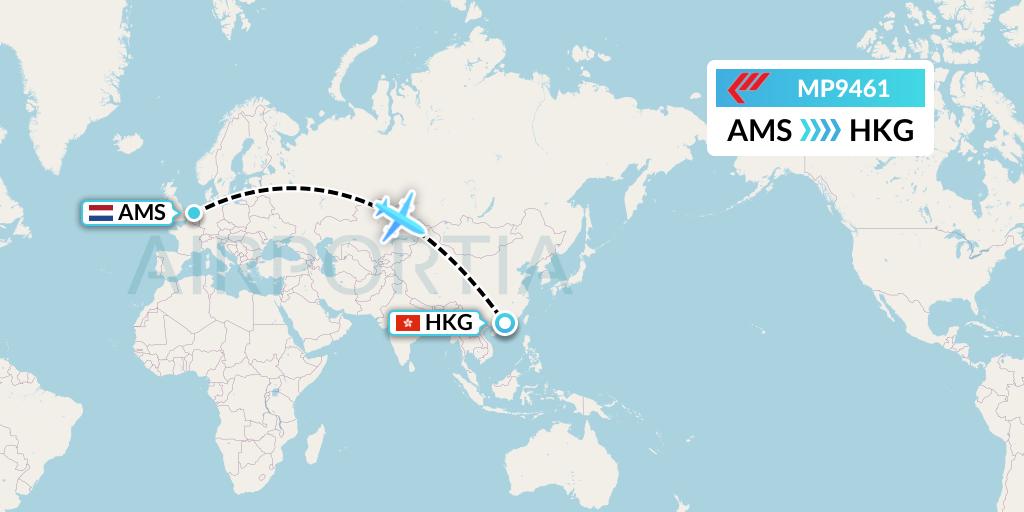 MP9461 Martinair Holland Flight Map: Amsterdam to Hong Kong