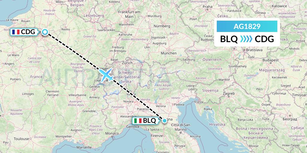 AG1829 Aruba Airlines Flight Map: Bologna to Paris