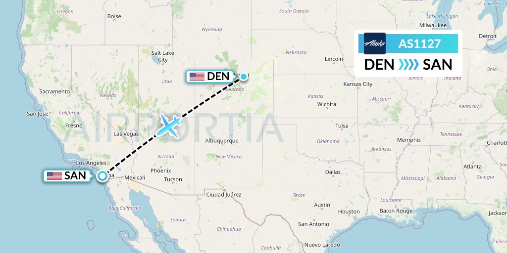 AS1127 Alaska Airlines Flight Map: Denver to San Diego