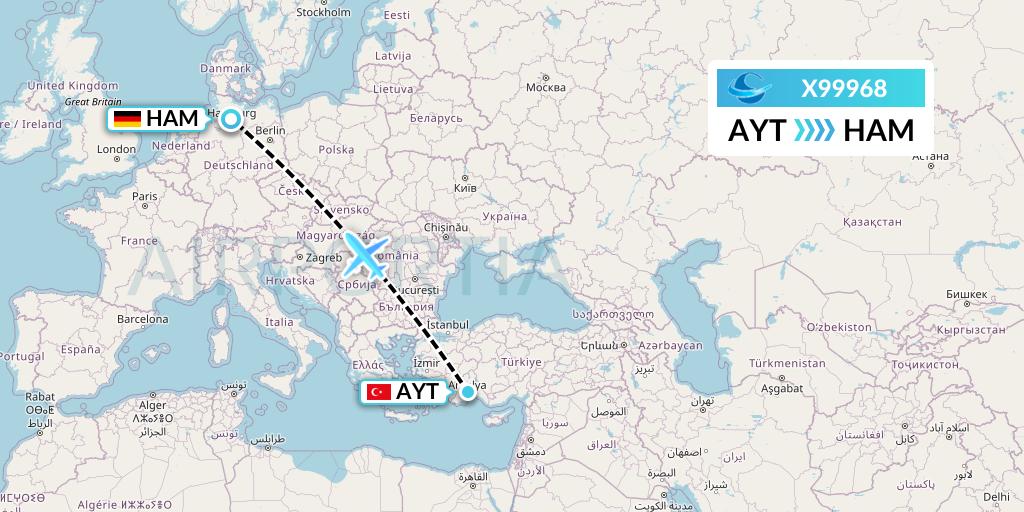 X99968 Avion Express Flight Map: Antalya to Hamburg