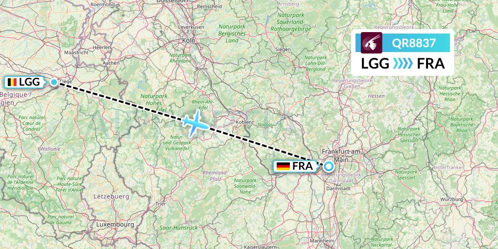QR8837 Qatar Airways Flight Map: Liege to Frankfurt