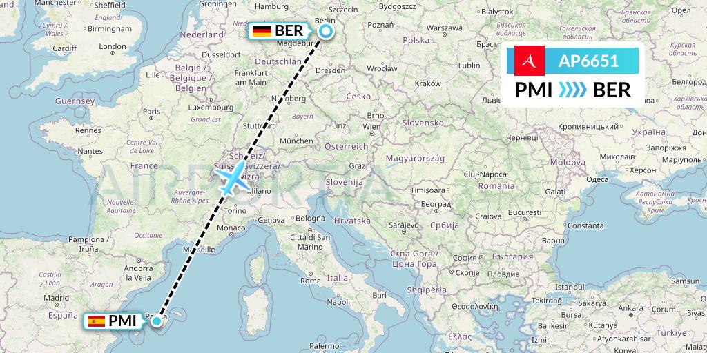 AP6651 AlbaStar Flight Map: Palma de Mallorca to Berlin