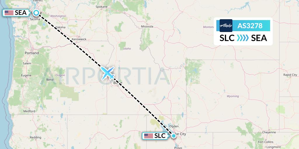 AS3278 Alaska Airlines Flight Map: Salt Lake City to Seattle