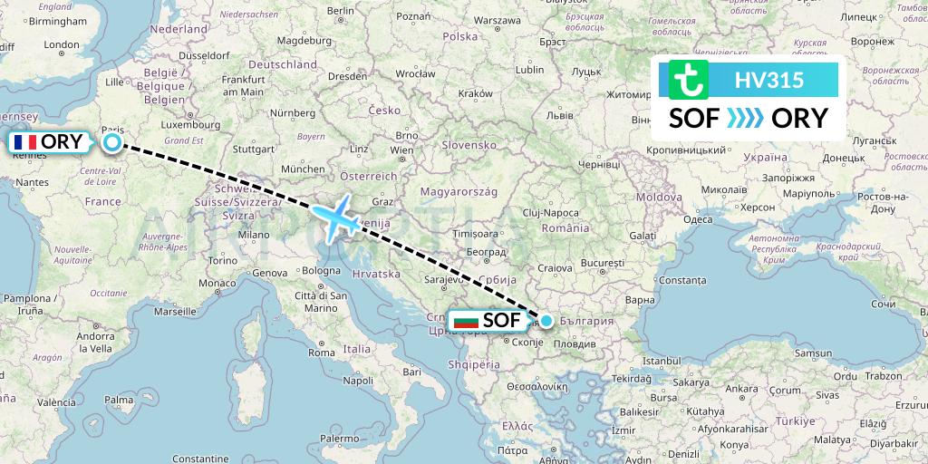 HV315 Transavia Flight Map: Sofia to Paris