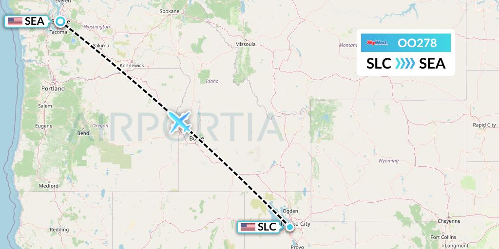 OO278 SkyWest Airlines Flight Map: Salt Lake City to Seattle
