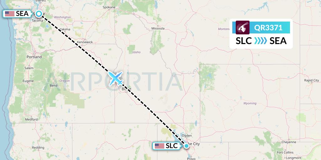 QR3371 Qatar Airways Flight Map: Salt Lake City to Seattle
