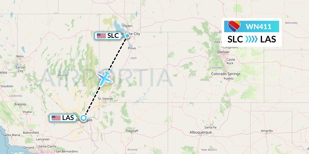 WN411 Southwest Airlines Flight Map: Salt Lake City to Las Vegas