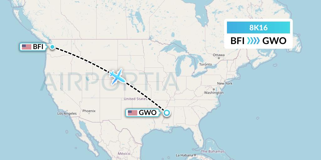 8K16 K-Mile Air Flight Map: Seattle to Greenwood