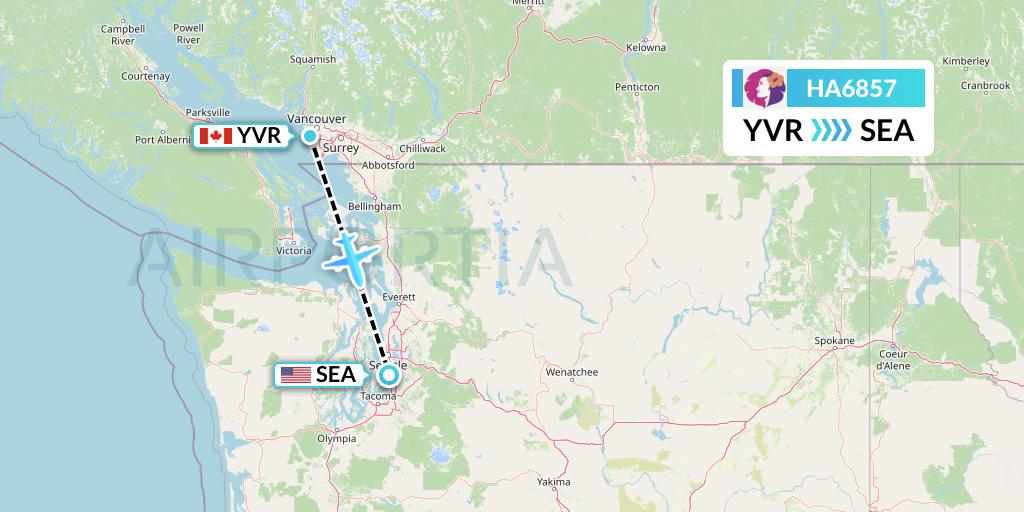 HA6857 Hawaiian Airlines Flight Map: Vancouver to Seattle