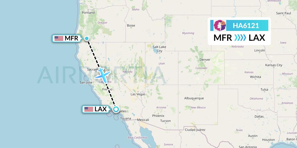 HA6121 Hawaiian Airlines Flight Map: Medford to Los Angeles