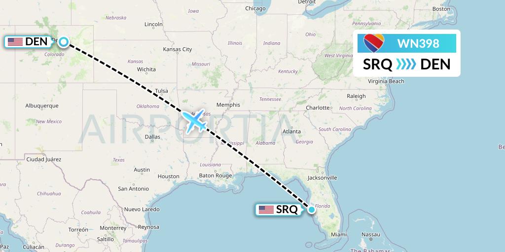 WN398 Southwest Airlines Flight Map: Sarasota to Denver