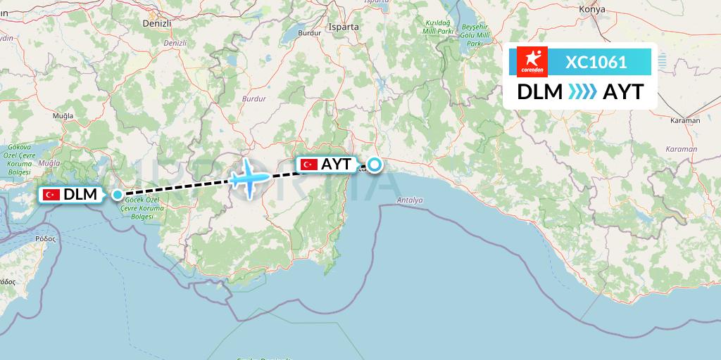 XC1061 Corendon Airlines Flight Map: Dalaman to Antalya