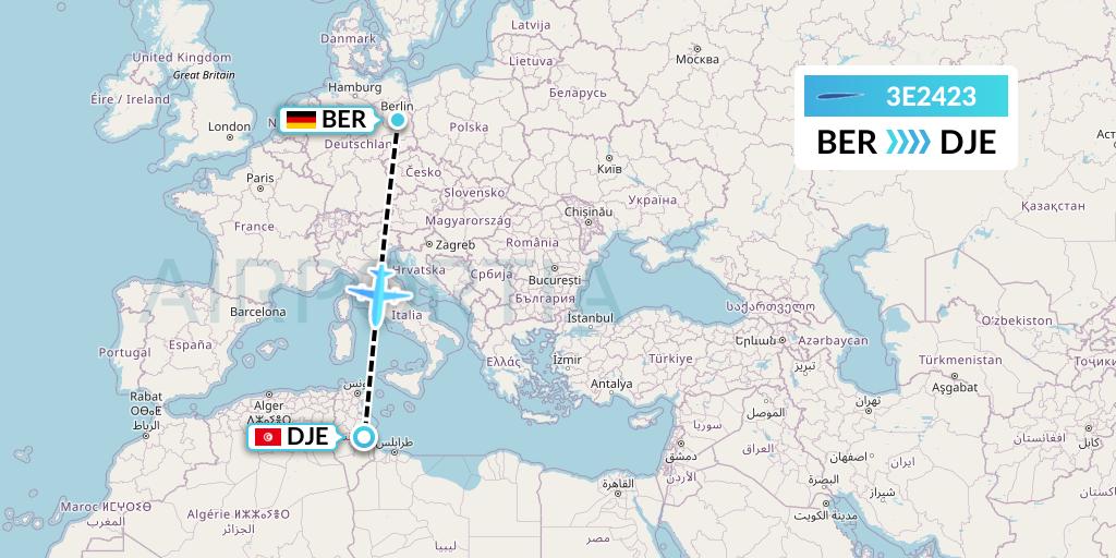 3E2423 Air Choice One Flight Map: Berlin to Djerba