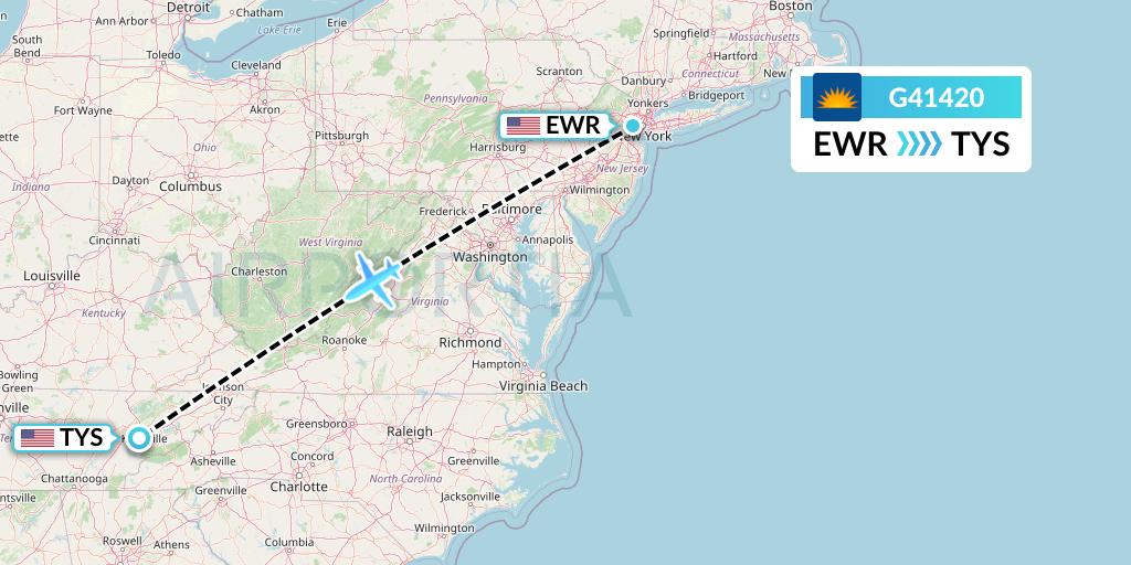 G41420 Allegiant Air Flight Map: New York to Knoxville