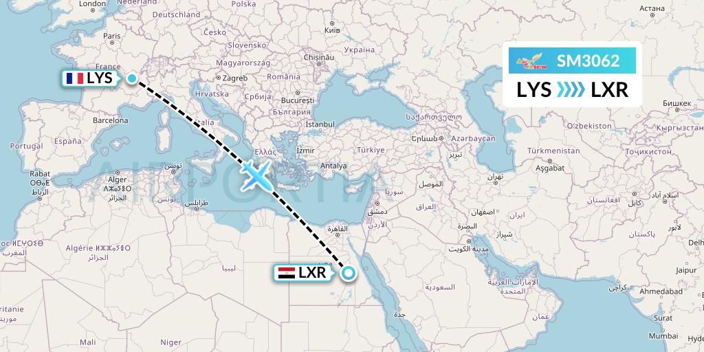 SM3062 Air Cairo Flight Map: Lyon to Luxor