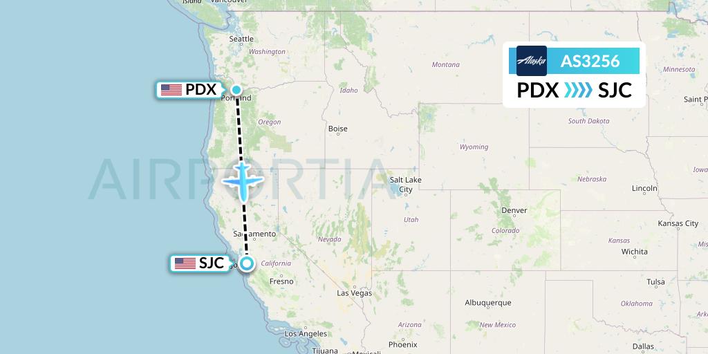 AS3256 Alaska Airlines Flight Map: Portland to San Jose