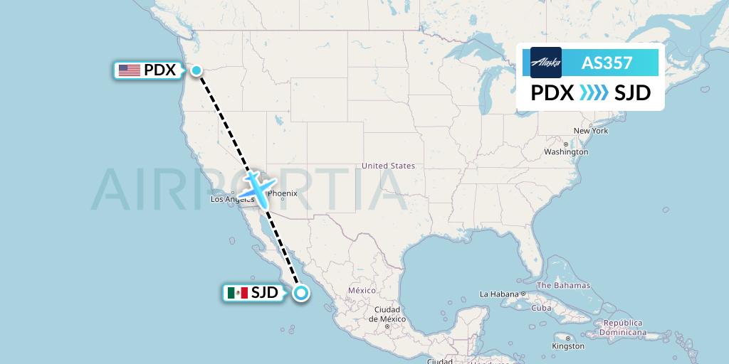 AS357 Alaska Airlines Flight Map: Portland to San Jose del Cabo