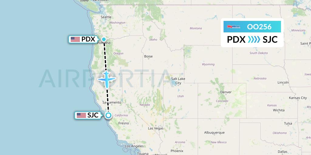 OO256 SkyWest Airlines Flight Map: Portland to San Jose