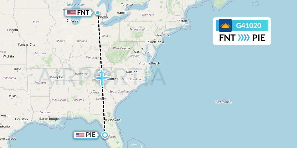 G41020 Allegiant Air Flight Map: Flint to St. Petersburg