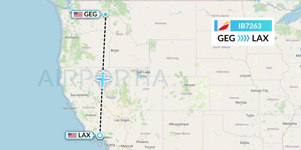 IB7263 Iberia Flight Map: Spokane to Los Angeles