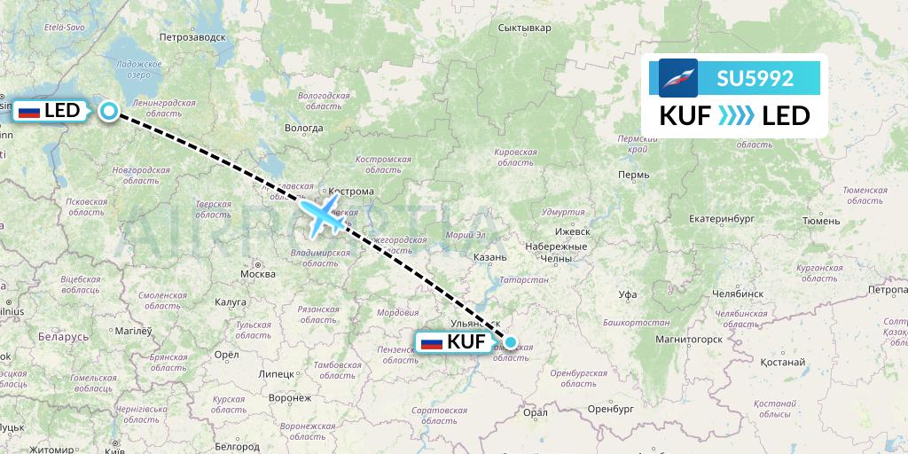 SU5992 Aeroflot Flight Map: Samara to St. Petersburg
