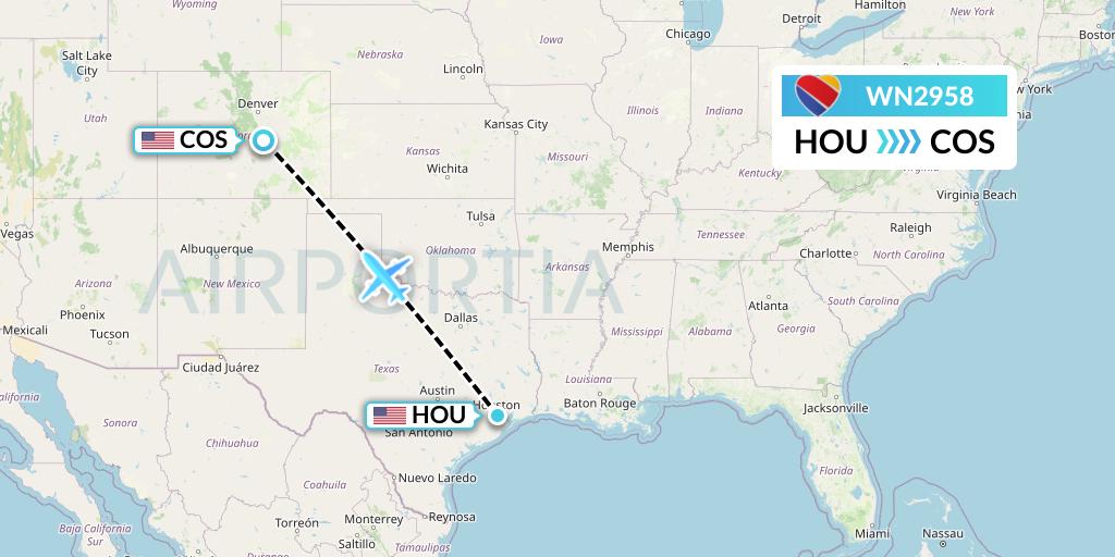 WN2958 Southwest Airlines Flight Map: Houston to Colorado Springs