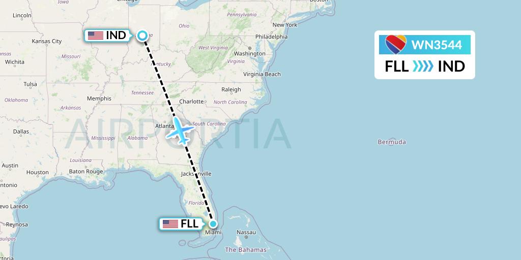 WN3544 Southwest Airlines Flight Map: Fort Lauderdale to Indianapolis