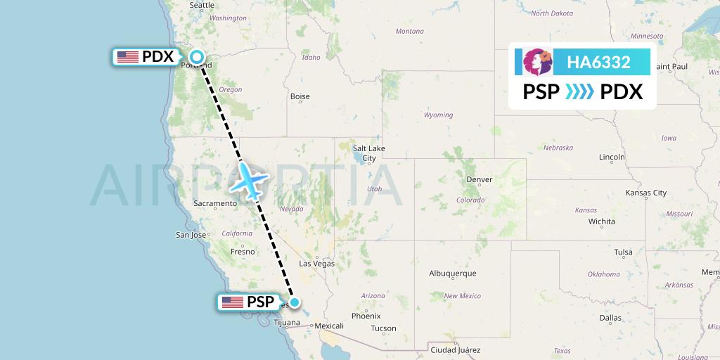 HA6332 Hawaiian Airlines Flight Map: Palm Springs to Portland