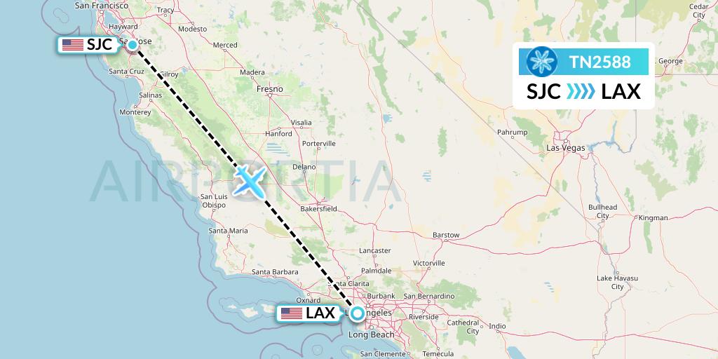 TN2588 Air Tahiti Nui Flight Map: San Jose to Los Angeles