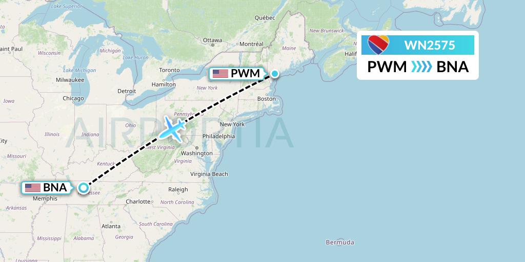 WN2575 Southwest Airlines Flight Map: Portland to Nashville